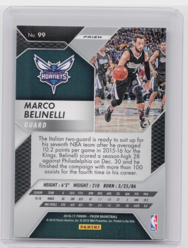 2016-17 Panini Prizm Marco Belinelli Starburst Prizms #99 Hornets - Image 3