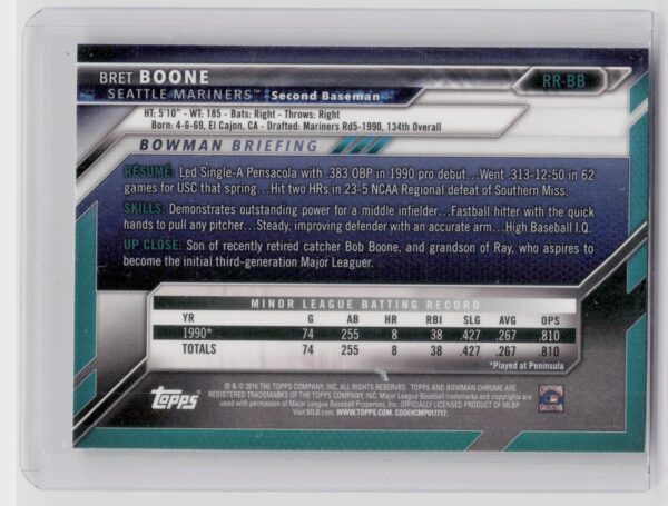 2016 Bowman Bret Boone #RR-BB Mariners Chrome Rookie Recollections RC Flashback - Image 3