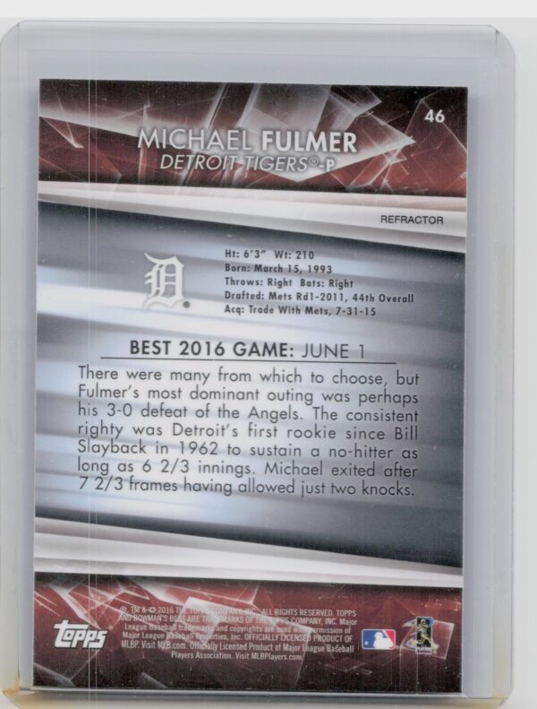 2016 Bowman's Best Michael Fulmer Refractor #46 Tigers - Image 3