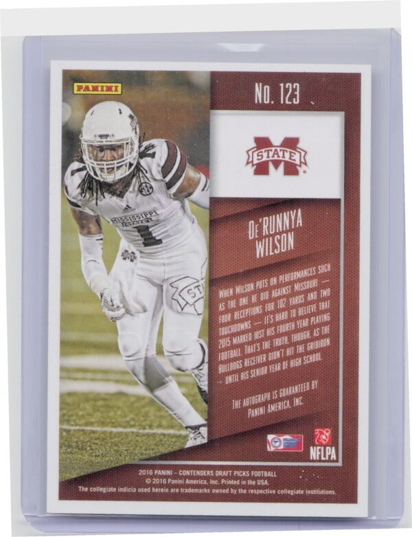 2016 Contenders Draft Picks De'Runnya Wilson Auto #123 Bulldogs - Image 3