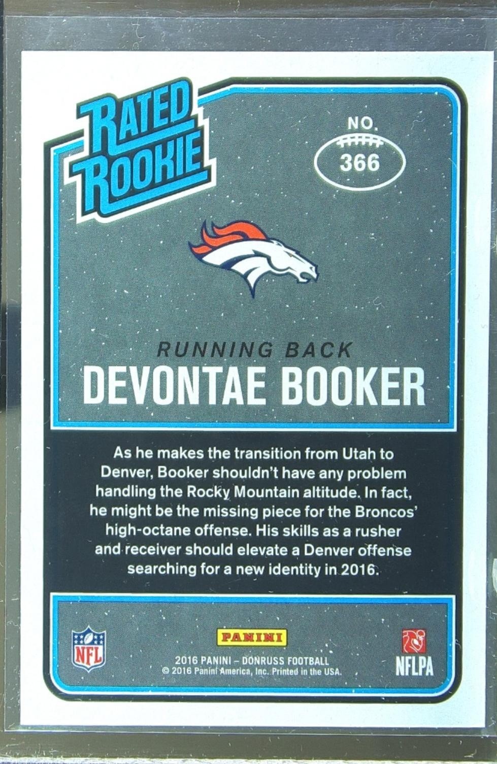 2016 Donruss Devontae Booker RC #366 Broncos - Image 3