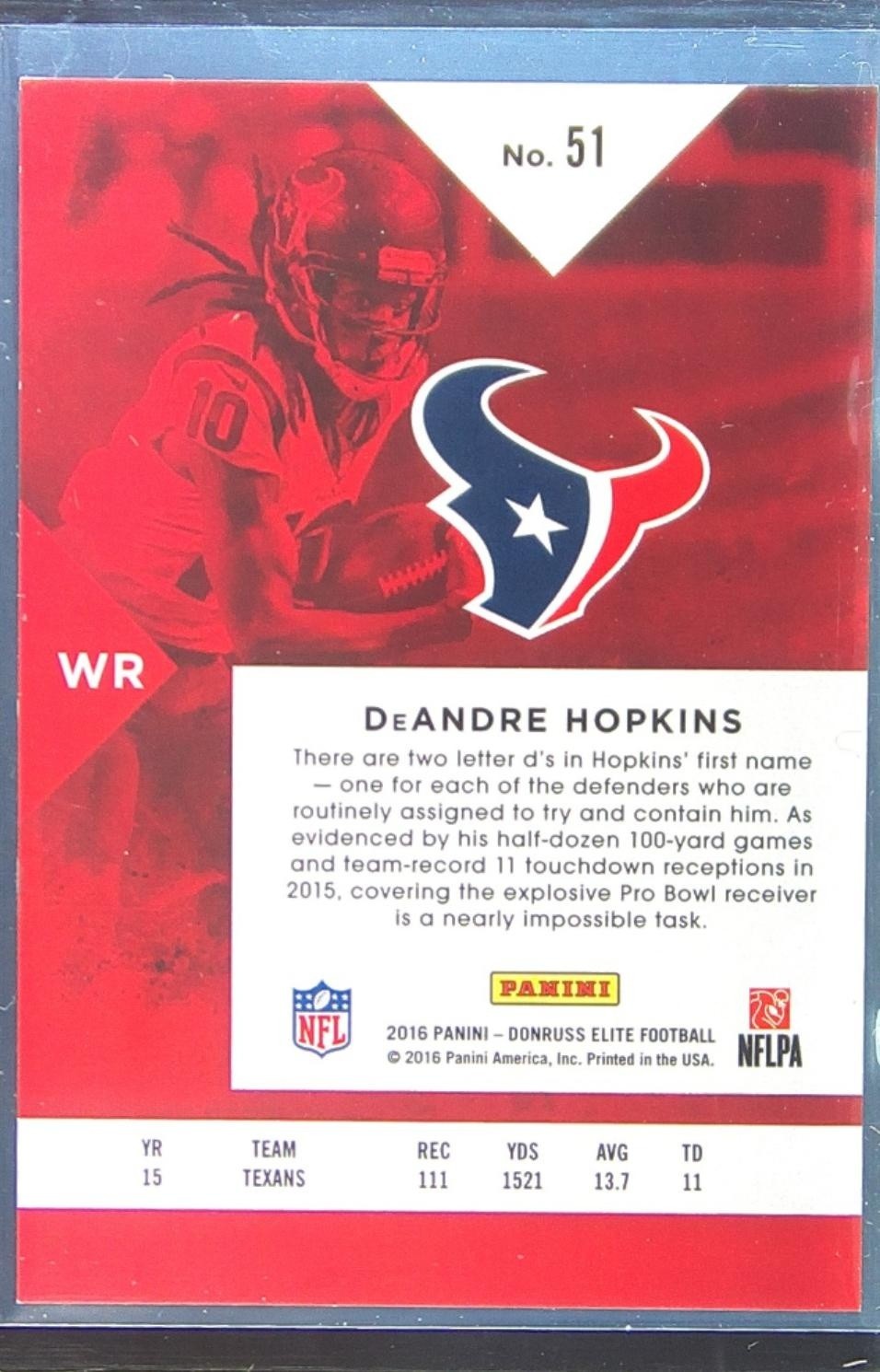 2016 Donruss Elite DeAndre Hopkins Teal /75 #51 Texans - Image 3