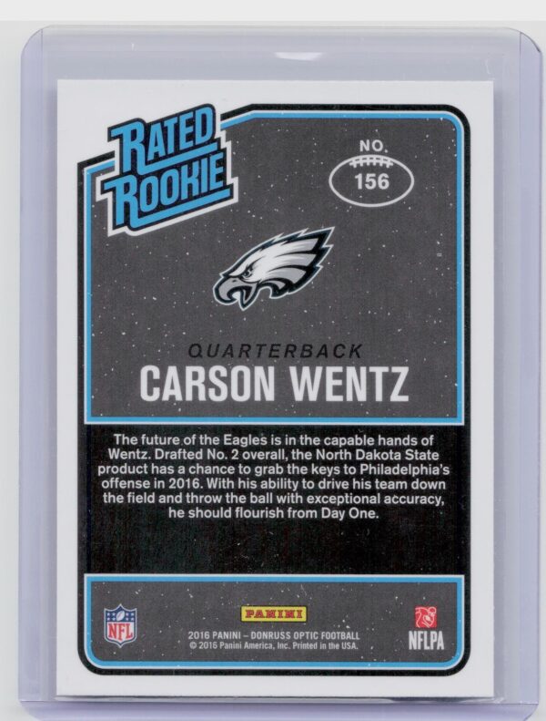 2016 Donruss Optic Carson Wentz RC #156 Eagles - Image 3