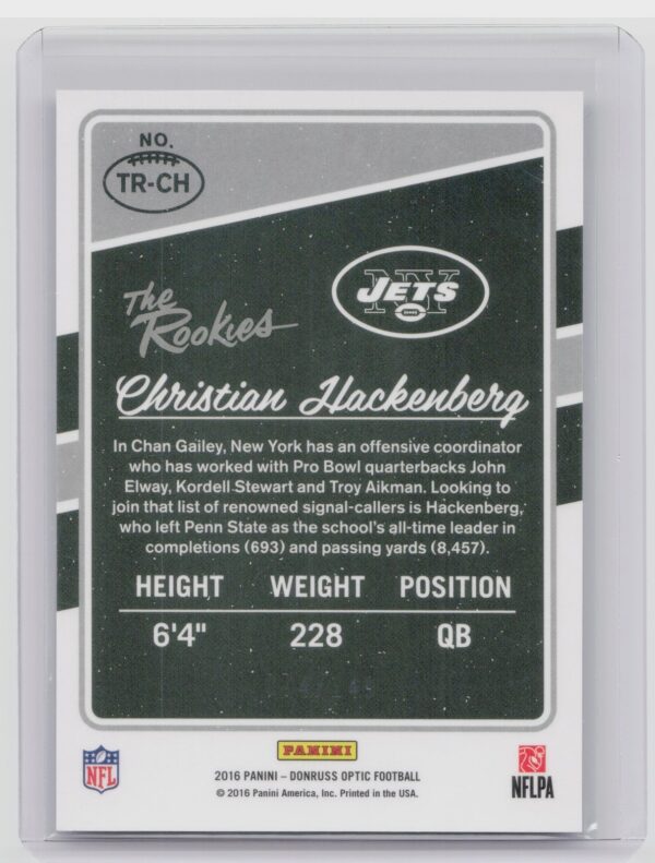 2016 Donruss Optic Christian Hackenberg SN149 #TR-CH Jets The Rookies Blue - Image 3