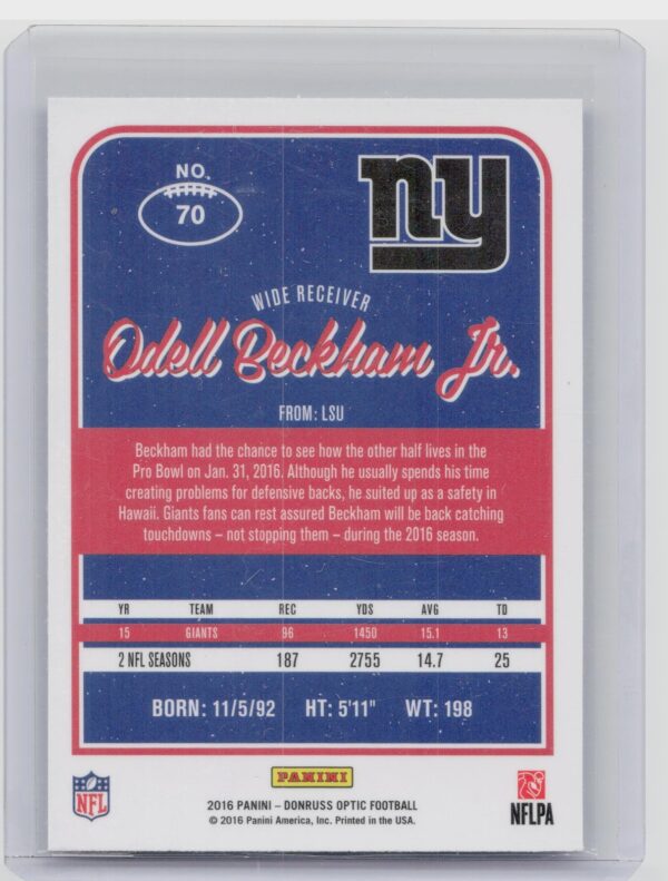 2016 Donruss Optic Odell Beckham Jr. Holo #70 Giants - Image 3