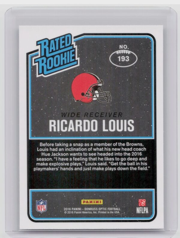 2016 Donruss Optic Ricardo Louis Holo #193 Browns - Image 3