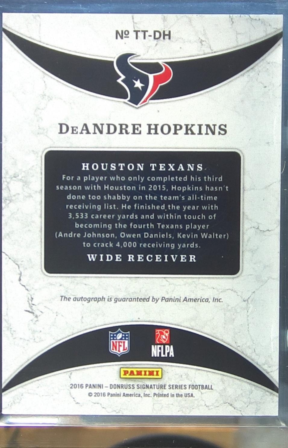 2016 Donruss Signature Series DeAndre Hopkins Auto #TT-DH Texans Team Trademarks - Image 3