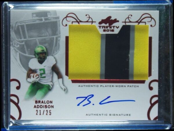 2016 Leaf Trinity Bralon Addison AU SN25 MEM #PA-BA1 Ducks Patch Autograph Red