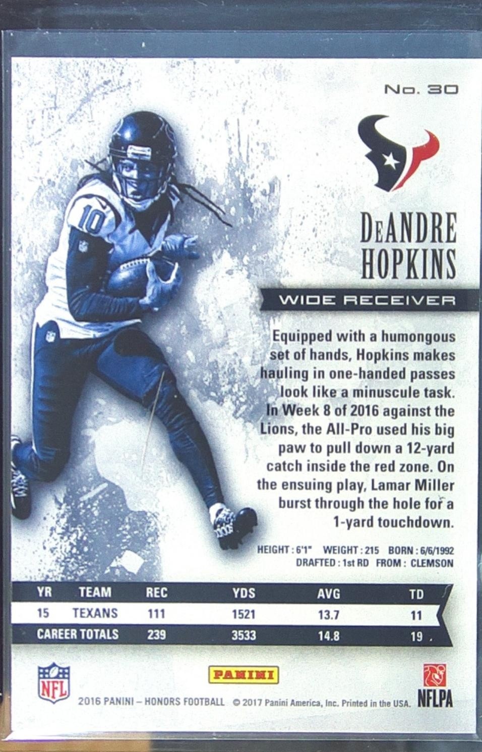2016 Panini Honors DeAndre Hopkins Red /50 #30 Texans - Image 3