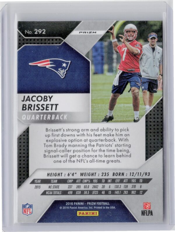 2016 Panini Prizm Jacoby Brissett Flash #292 Patriots - Image 3