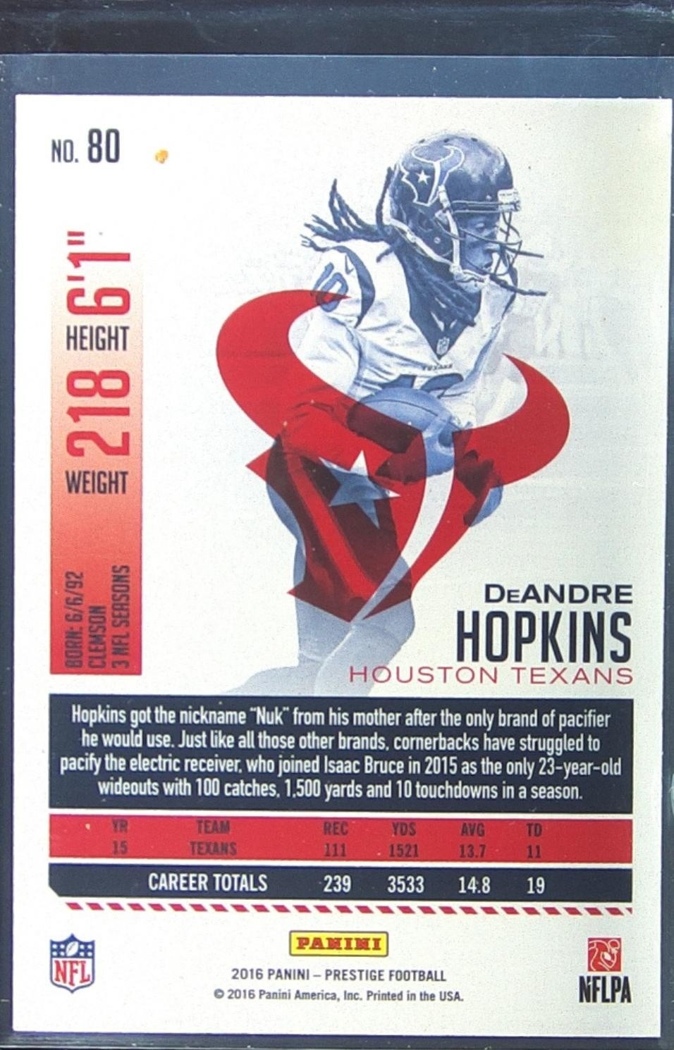 2016 Prestige DeAndre Hopkins Xtra Points Green #80 Texans - Image 3