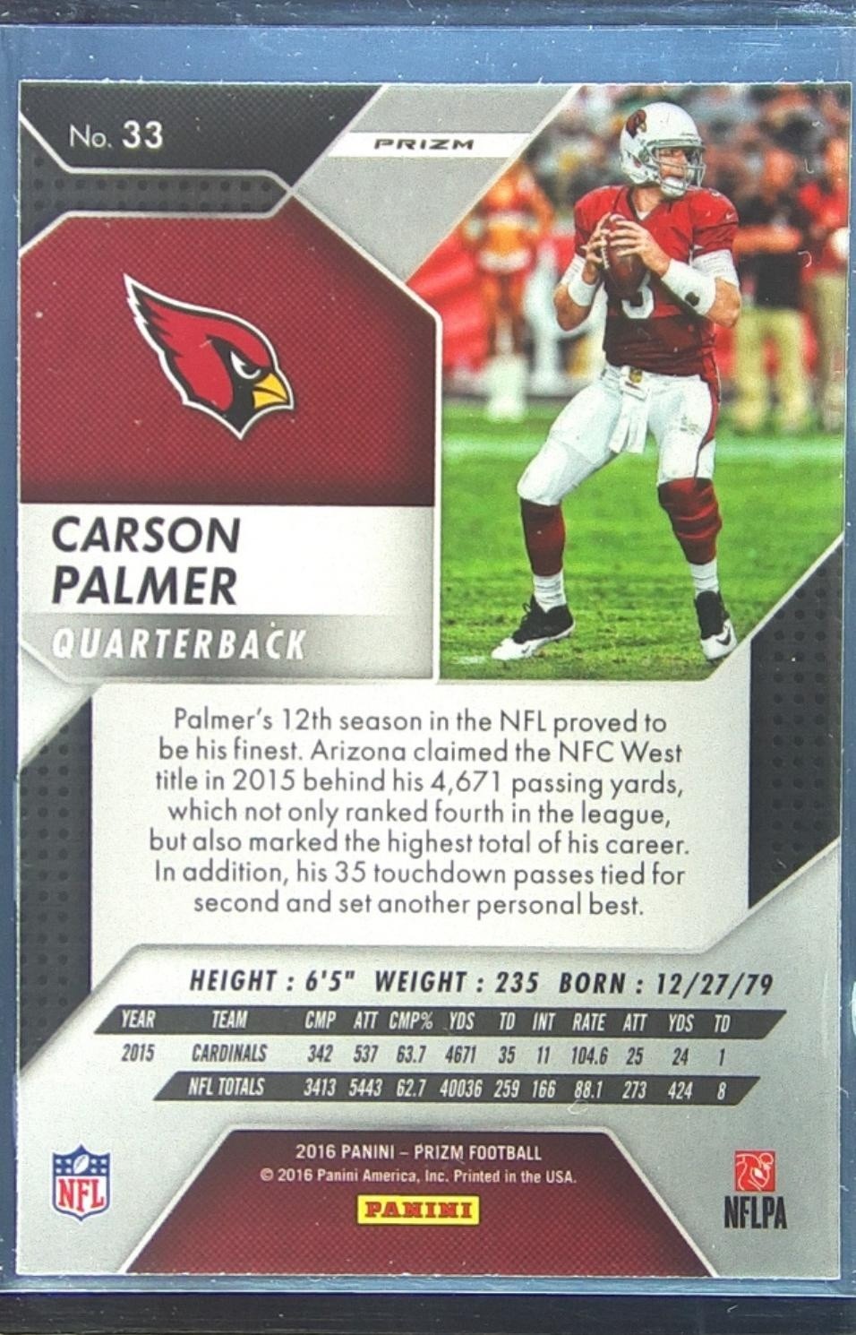 2016 Prizm Carson Palmer Prizm #33 Cardinals - Image 3