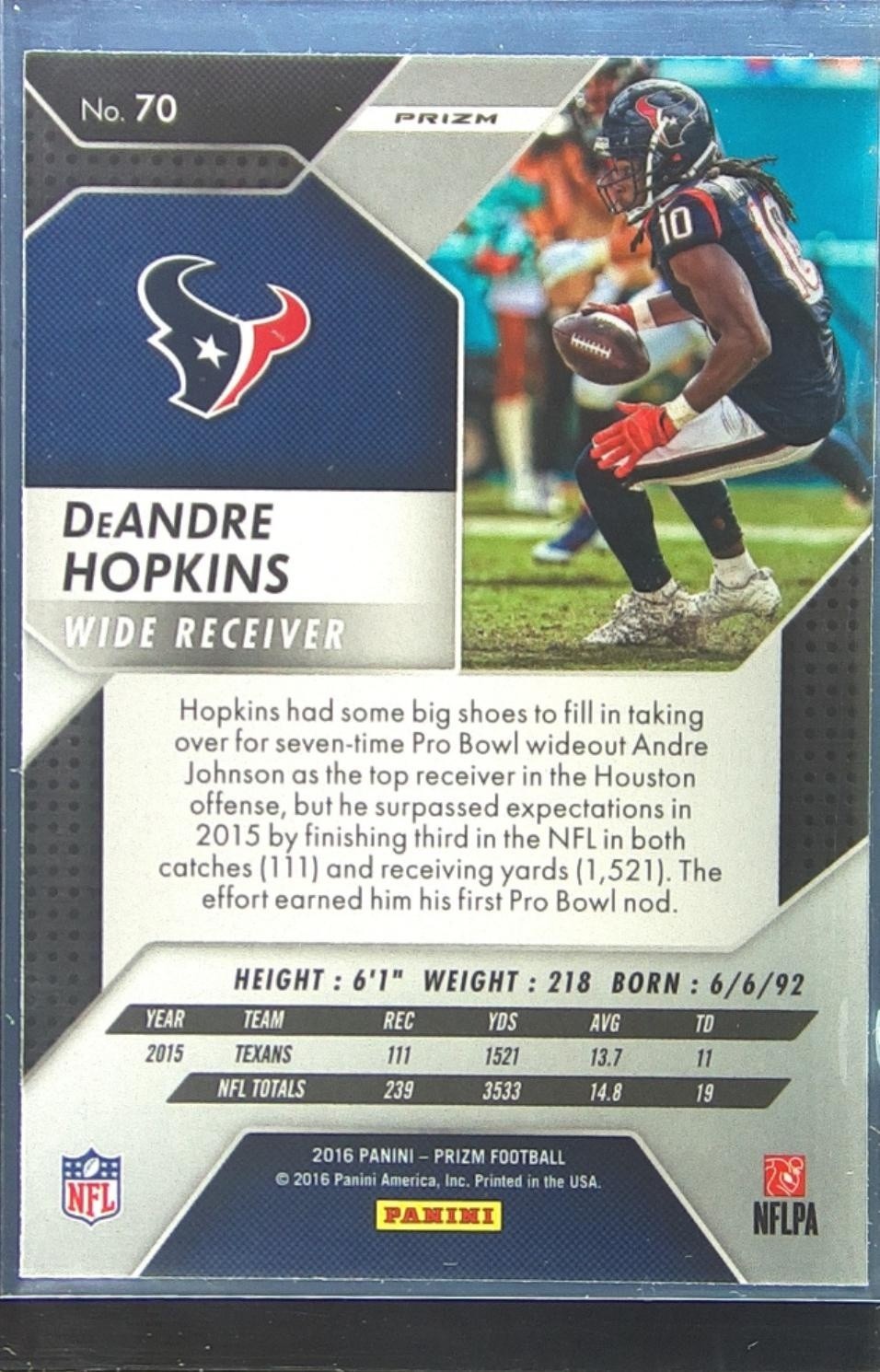 2016 Prizm DeAndre Hopkins Flash #70 Texans - Image 3