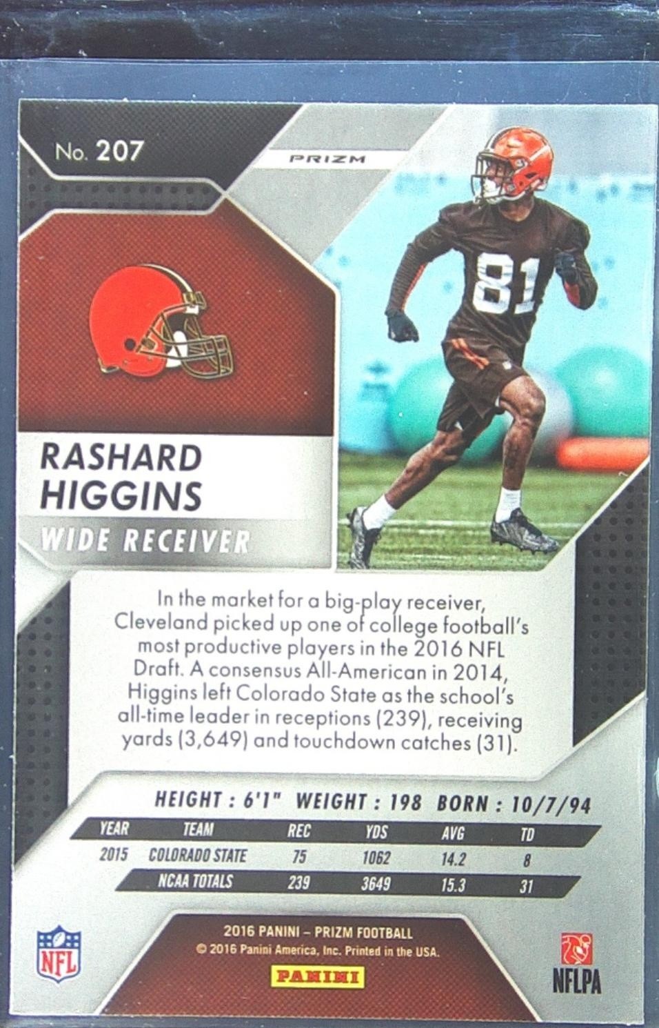 2016 Prizm Rashard Higgins Prizm RC #207 Browns - Image 3