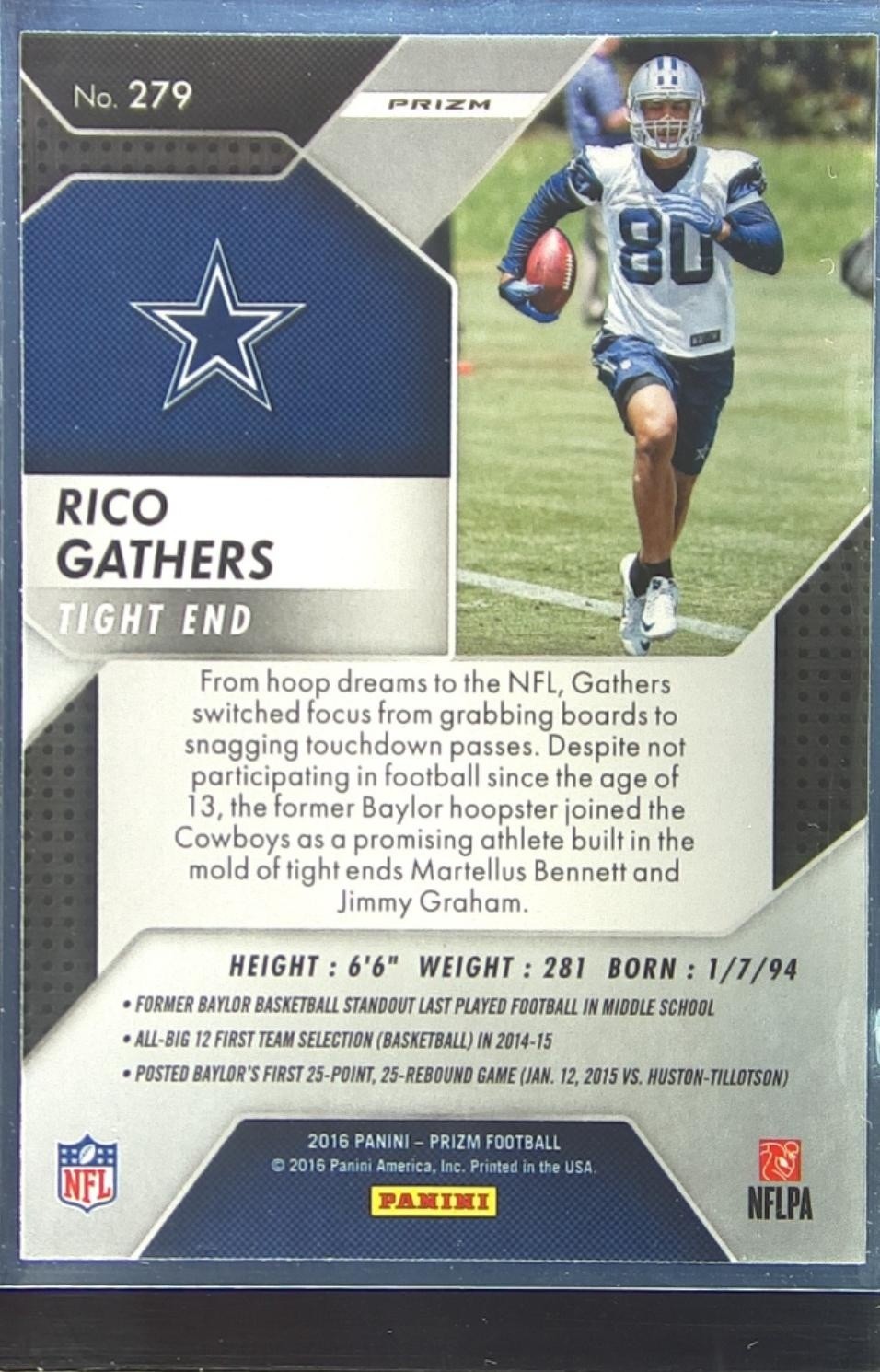 2016 Prizm Rico Gathers Prizm RC #279 Cowboys - Image 3