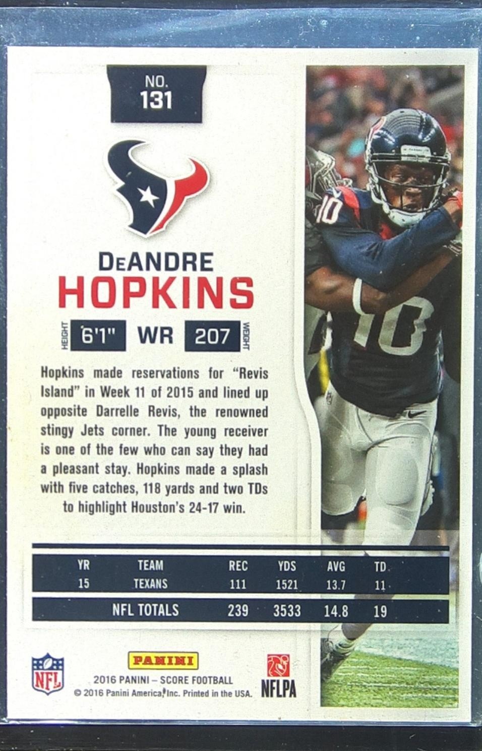 2016 Score DeAndre Hopkins Gold Zone /99 #131 Texans - Image 3