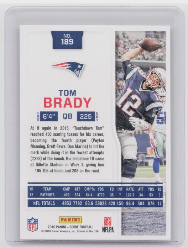 2016 Score Tom Brady #189 Patriots - Image 3