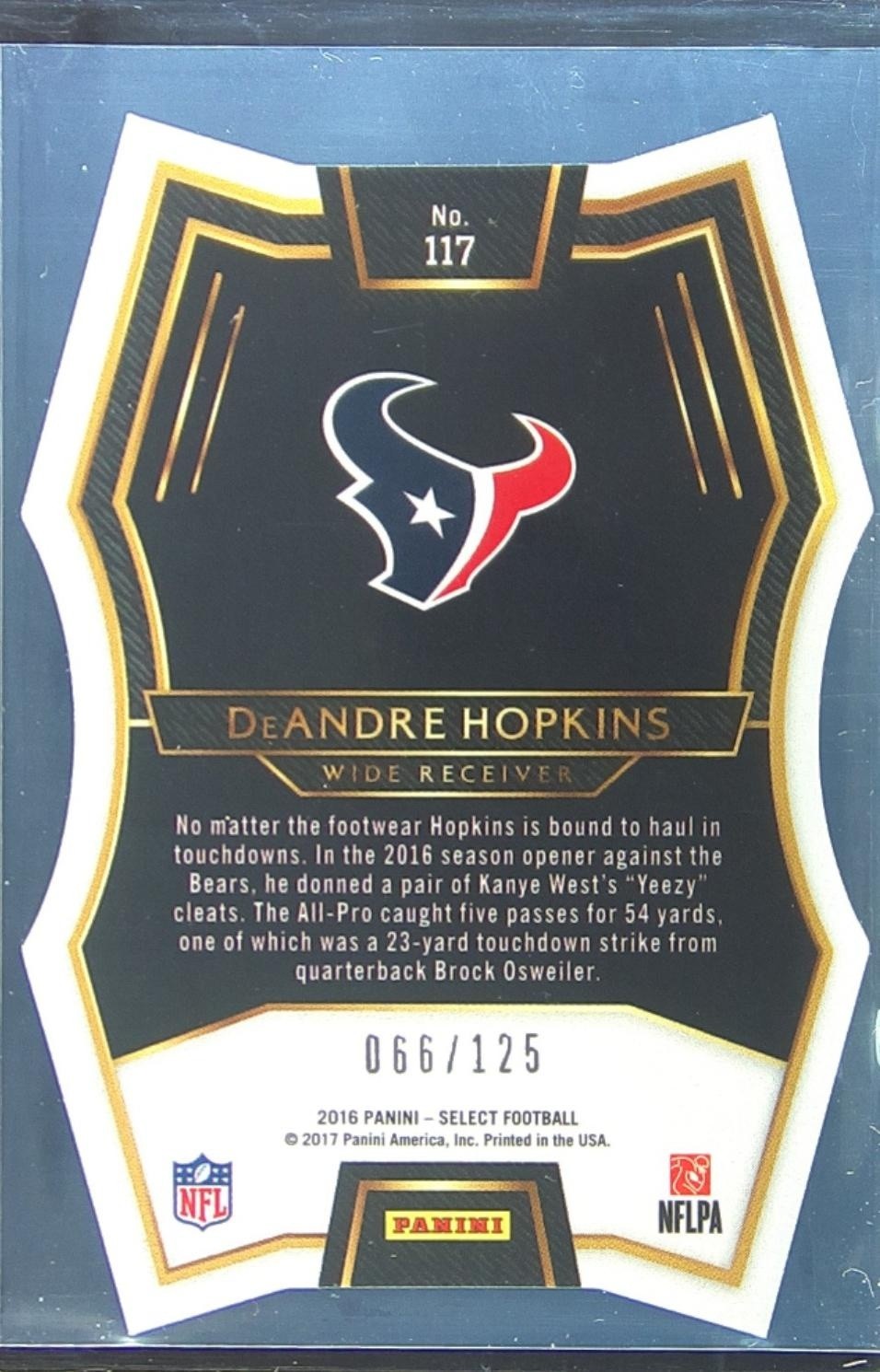 2016 Select DeAndre Hopkins Light Blue Die Cut Prizm /125 #117 Texans - Image 3