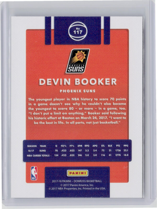 2017-18 Donruss Devin Booker Press Proof Silver SN299 #117 Suns - Image 3