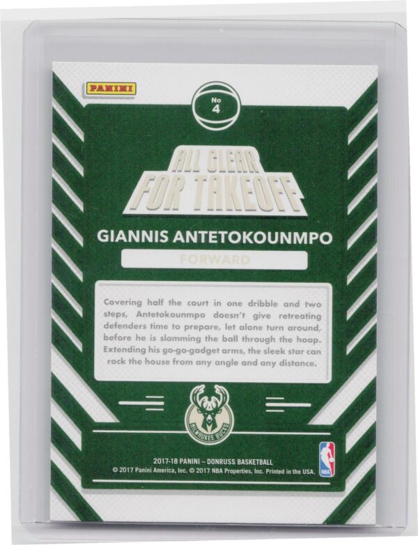 2017-18 Donruss Giannis Antetokounmpo #4 Bucks All Clear for Takeoff Press Proof - Image 3