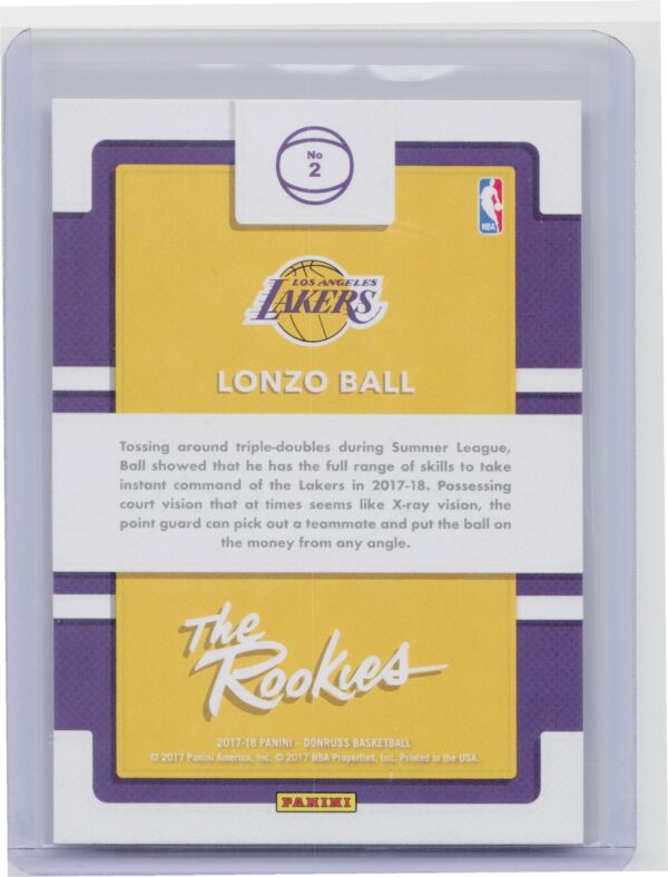 2017-18 Donruss Lonzo Ball #2 Lakers The Rookies - Image 3