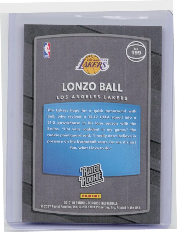 2017-18 Donruss Lonzo Ball RC #199 Lakers - Image 3