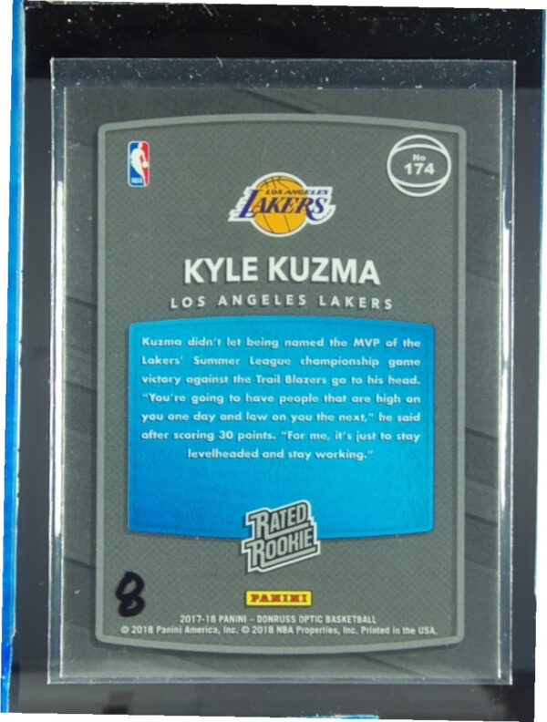 2017-18 Donruss Optic Kyle Kuzma Red and Yellow #174 Lakers - Image 3