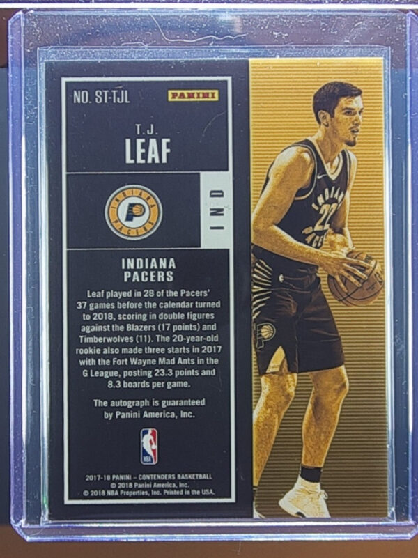 2017-18 Panini Contenders T.J. Leaf #ST-TJL Pacers Rookie Season Ticket Retail - Image 3