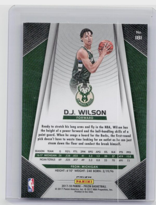 2017-18 Prizm D.J. Wilson Green #181 Bucks - Image 3