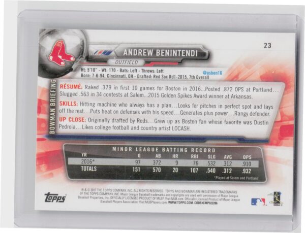 2017 Bowman Andrew Benintendi RC #23 Sox - Image 3