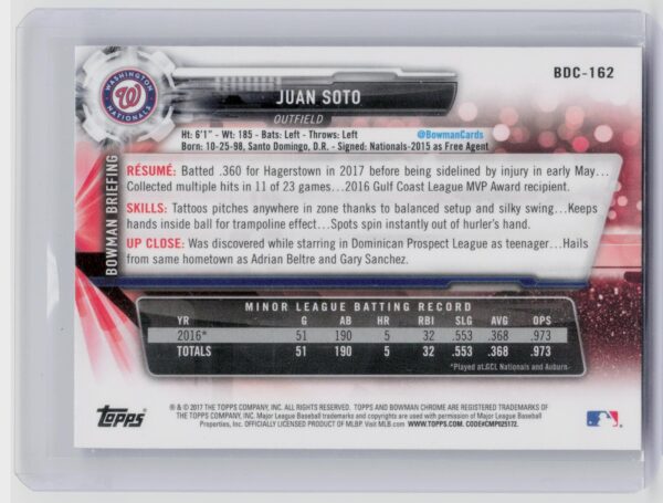 2017 Bowman Draft Juan Soto Chrome #BDC-162 Nationals - Image 3