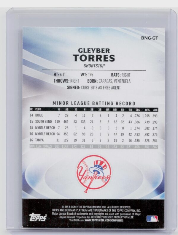 2017 Bowman Platinum Gleyber Torres #BNG-GT Yankees Bowman's Next Generation - Image 3