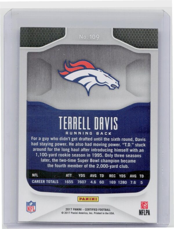 2017 Certified Terrell Davis Immortals /499 #109 Broncos - Image 3