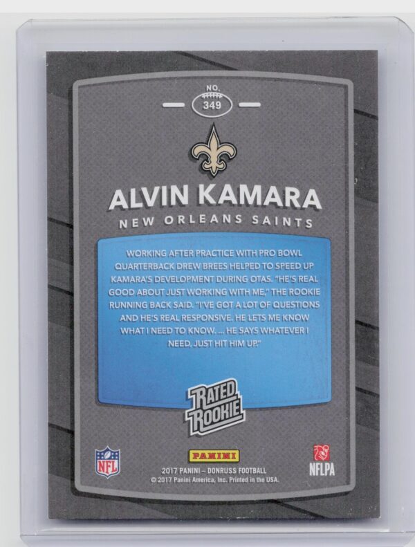 2017 Donruss Alvin Kamara RC #349 Saints - Image 3