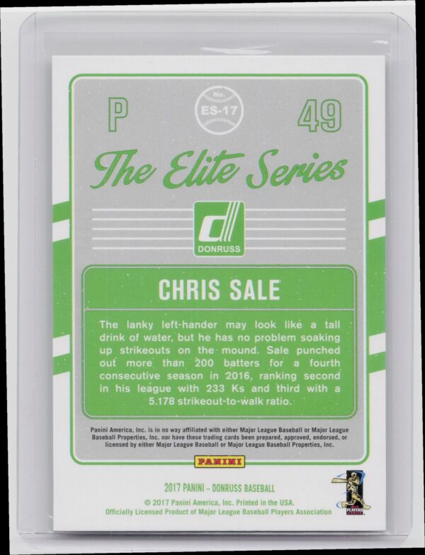 2017 Donruss Chris Sale /99 #ES-17 Sox The Elite Series Gold - Image 3