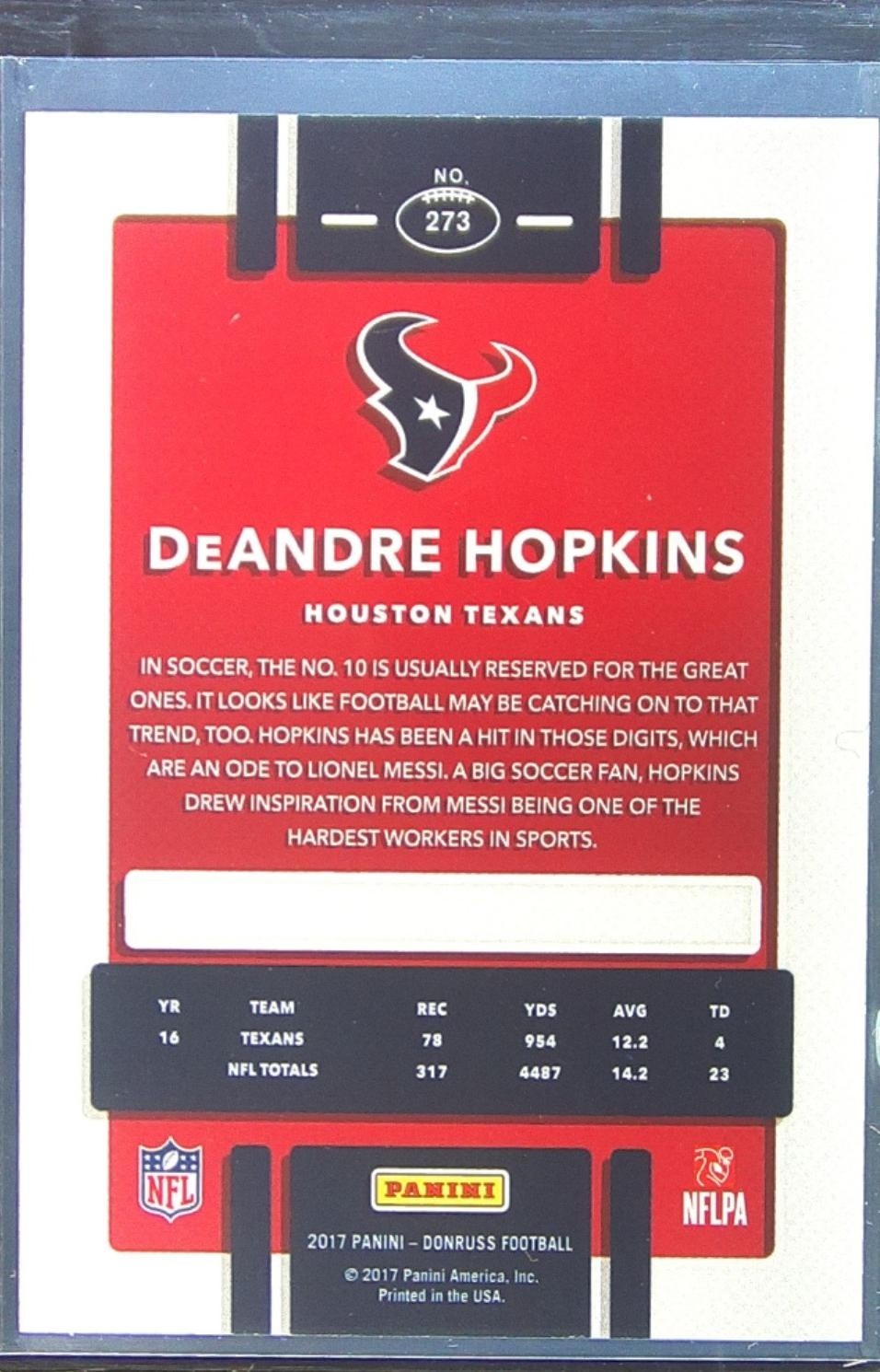 2017 Donruss DeAndre Hopkins Jersey Number /10 #273 Texans - Image 3