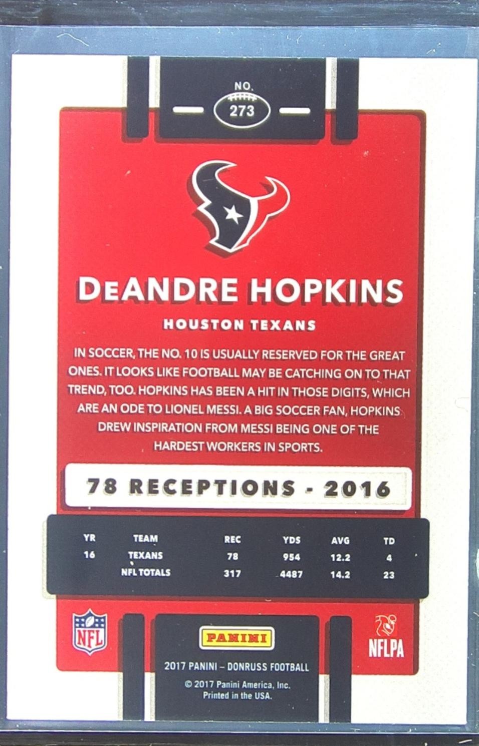 2017 Donruss DeAndre Hopkins Stat Line Season /78 #273 Texans - Image 3