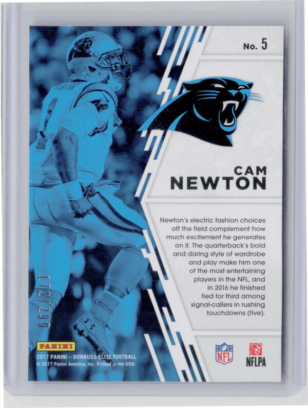 2017 Donruss Elite Cam Newton SN299 #5 Panthers Fired Up - Image 3