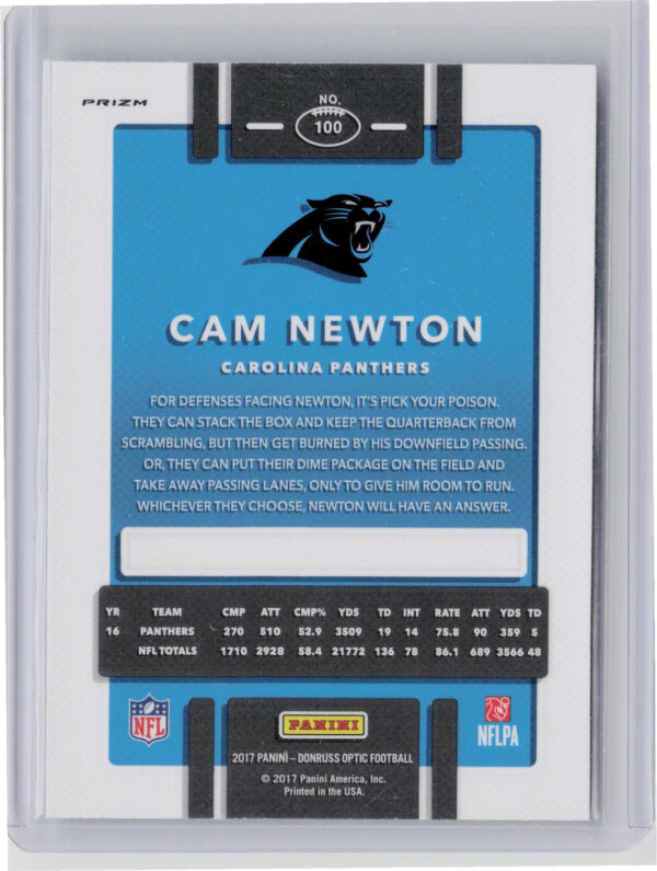 2017 Donruss Optic Cam Newton Holo #100 Panthers - Image 3