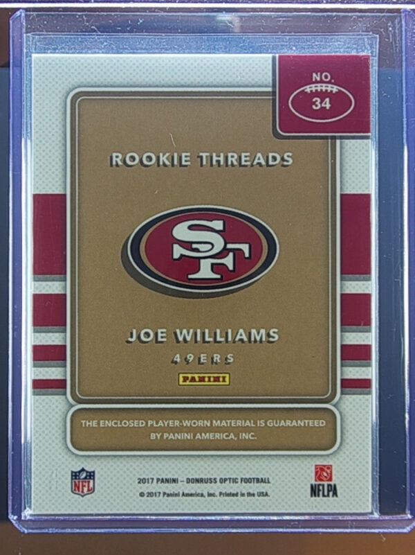 2017 Donruss Optic Joe Williams MEM #34 49ers Rookie Threads - Image 3