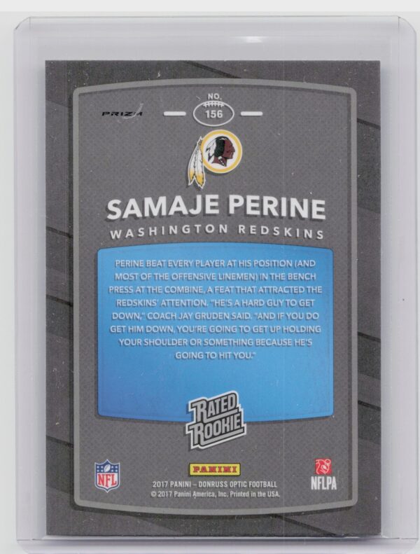 2017 Donruss Optic Samaje Perine Holo #156 Redskins - Image 3
