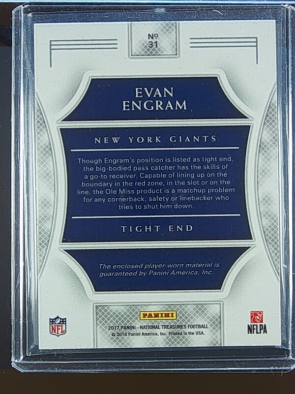 2017 NT Evan Engram JSY /49 #31 Giants Rookie Dual Materials Gold - Image 3