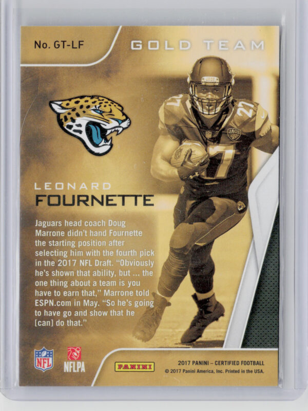 2017 Panini Certified Leonard Fournette SN99 #GT-LF Jaguars Gold Team Mirror Red - Image 3