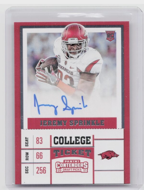 2017 Panini Contenders Draft Picks Jeremy Sprinkle AU #134 Razorbacks
