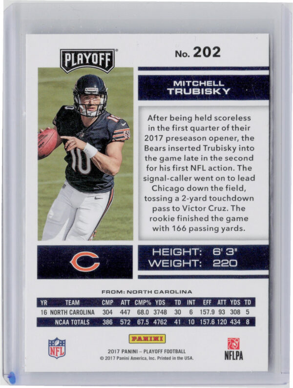 2017 Panini Playoff Mitchell Trubisky RC #202 Bears - Image 3