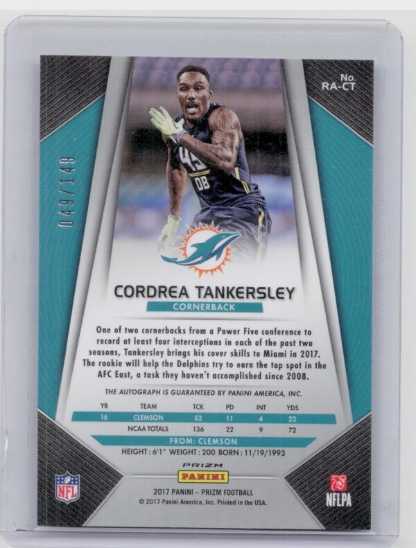 2017 Panini Prizm Cordrea Tankersley AU SN149 #RA-CT Dolphins Rookie Autographs - Image 3