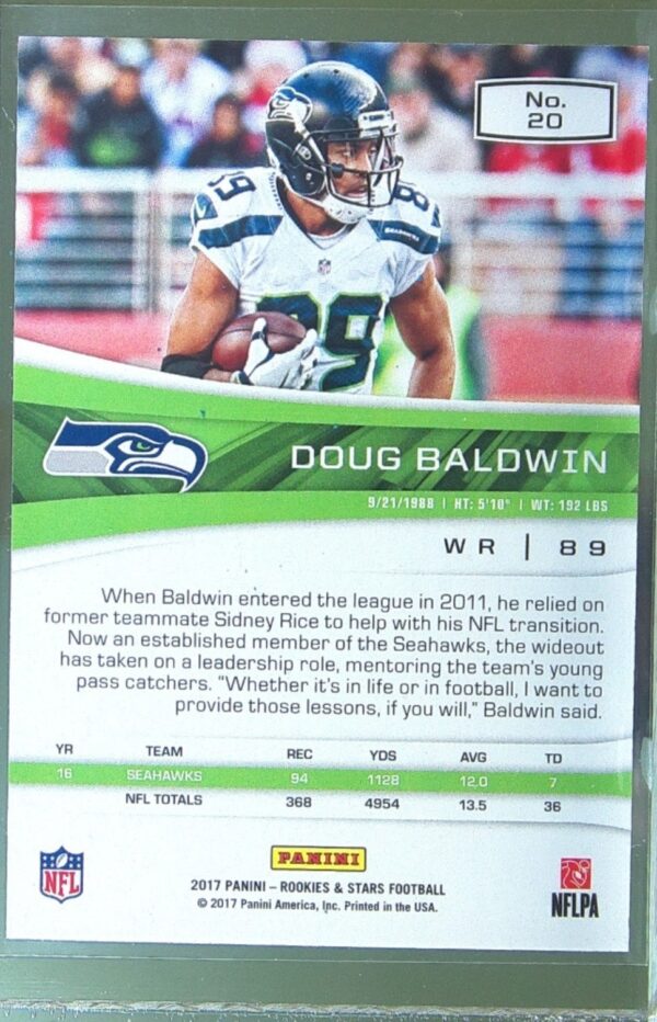 2017 Panini Rookies & Stars Doug Baldwin Red #20 Seahawks - Image 3