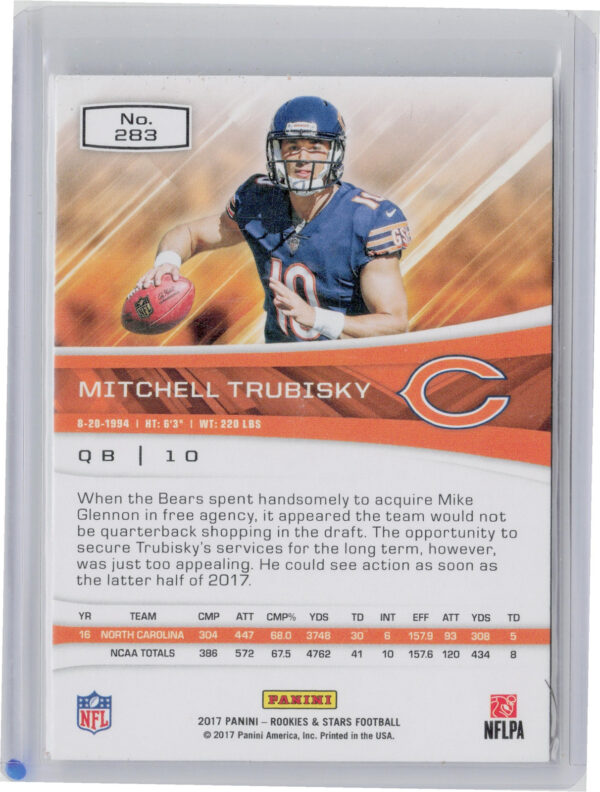 2017 Panini Rookies & Stars Mitchell Trubisky RC #283 Bears - Image 3