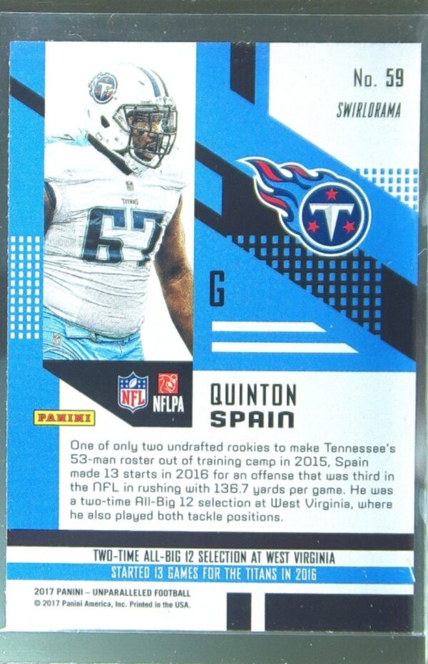 2017 Panini Unparalleled Quinton Spain Pink RC #59 Titans - Image 3