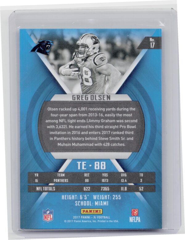 2017 Panini XR Greg Olsen Red SN299 #17 Panthers - Image 3